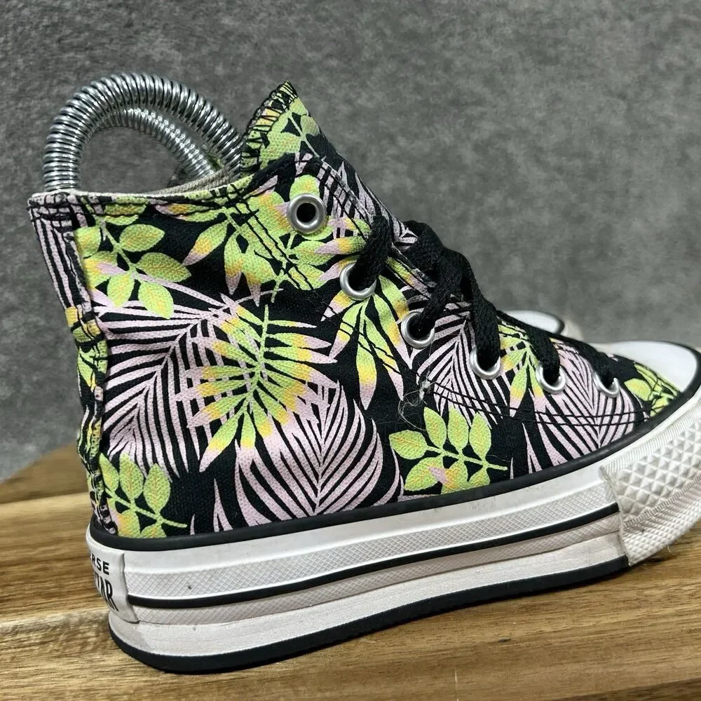 Converse CTAS Eva Lift High A00446F Youth Size 12 Palm Leaf Platform Shoes Used